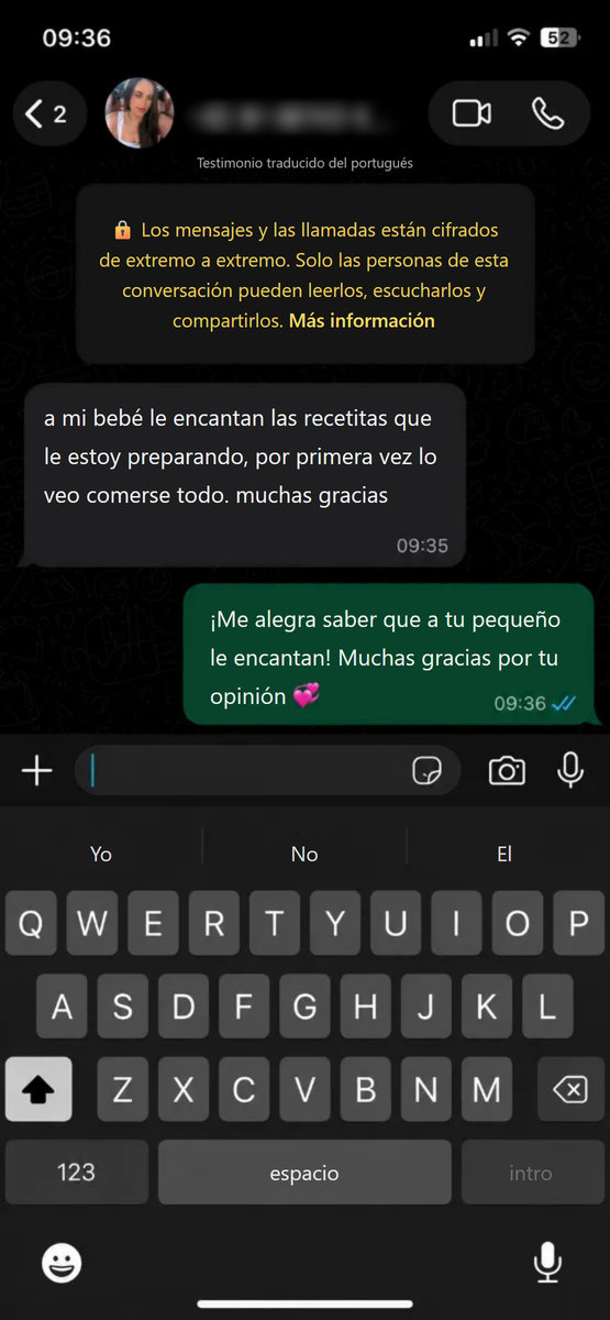 Testimonio de mamá traducido del portugués al español