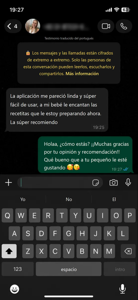 Testimonio de mamá traducido del portugués al español